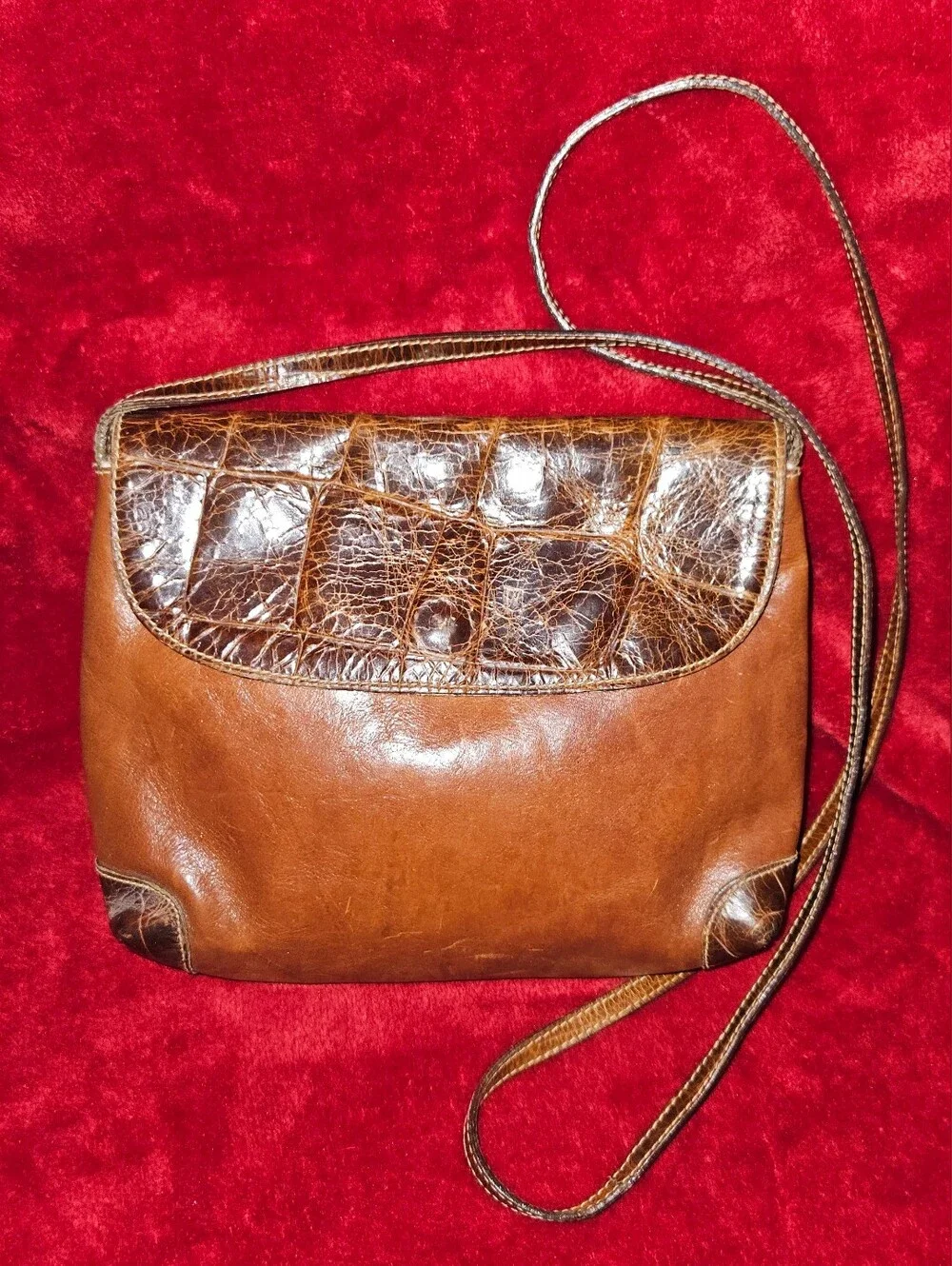 Furla Brown Leather Crossbody with Croc-Texture Flap